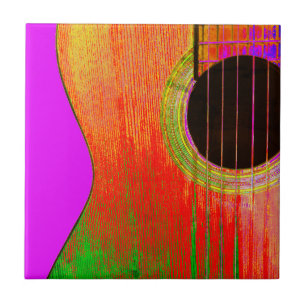 Musical Guitar Red and Purple Abstract Tile