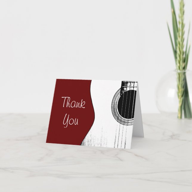 Musical Guitar Simple Red Thank You Card (Front)