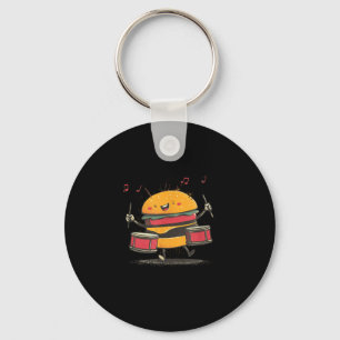 Musical Hamburger with Drums for Burger Lovers Key Ring