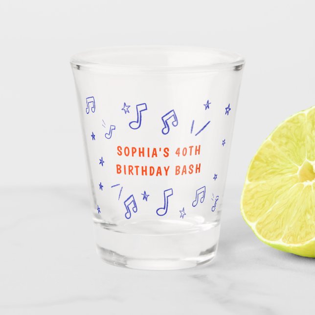 Musical Hand-Drawn Illustrations 40th Birthday Shot Glass (Front)