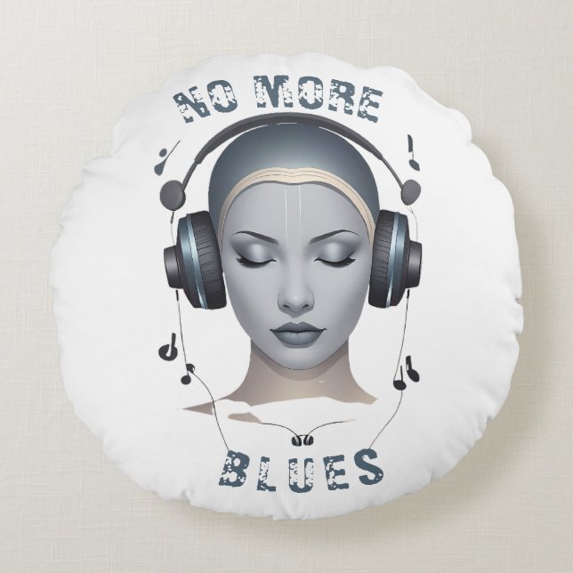 Musical Headphones Blues Round Pillow (Front)