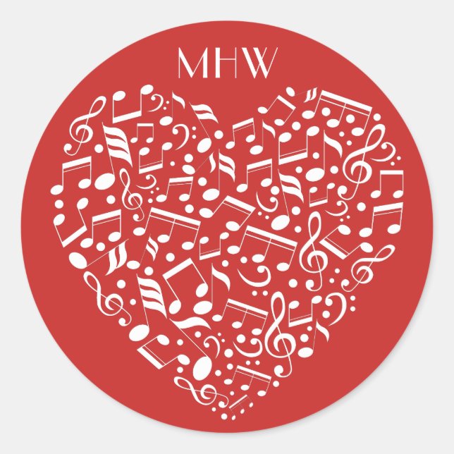 Musical Heart custom monogram & colour stickers (Front)