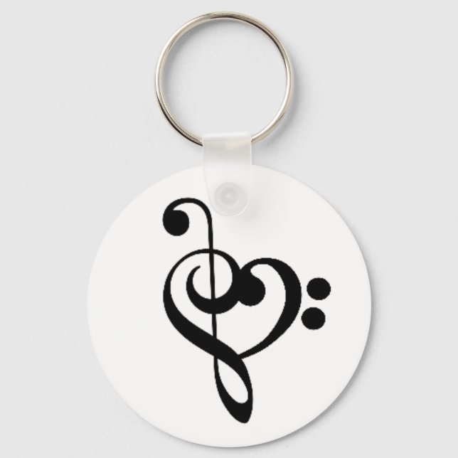 Musical Heart: Entwined Treble and Bass Clefs Key Ring (Front)