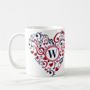 Musical Heart Notes Clefs Music Love Monogram Coffee Mug