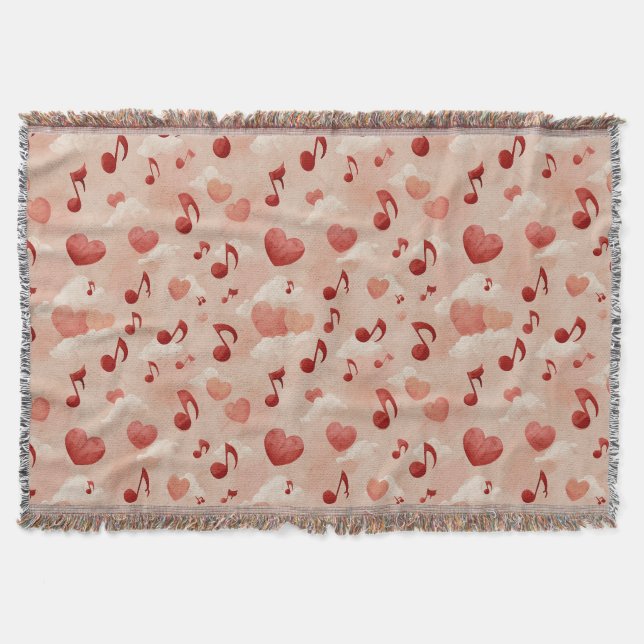 Musical Hearts and Clouds Valentines Pattern Throw Blanket (Front)