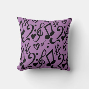 Musical Hearts and Script Doodles Purple Cushion