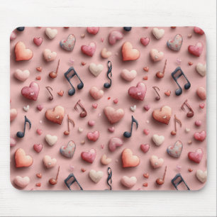 Musical Hearts Valentines Pattern Mouse Mat
