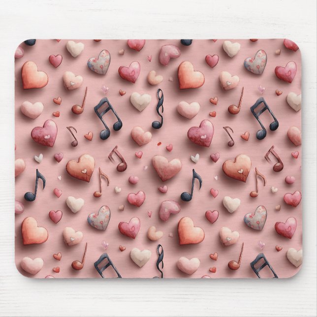 Musical Hearts Valentines Pattern Mouse Mat (Front)