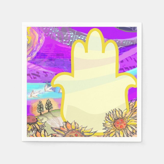 Musical Hemsa Bar Bat Mitzvah Table Seating Number Napkin (Front)