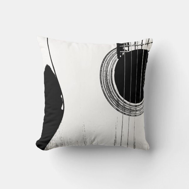 Musical Instrument Guitar Black White Cushion (Front)
