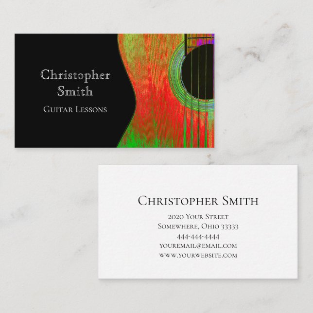 Musical Instrument Guitar Lessons Black  Business Card (Front/Back)
