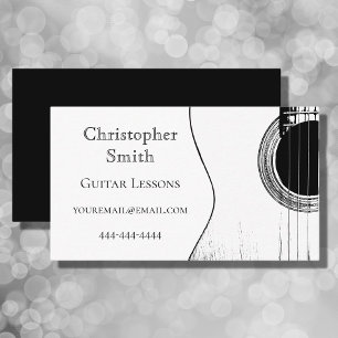 Musical Instrument Guitar Lessons Black White Business Card