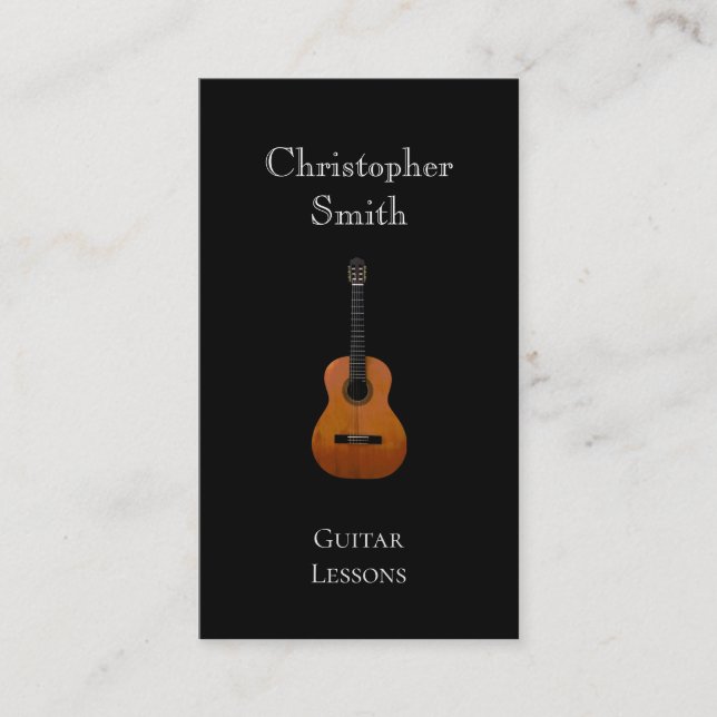 Musical Instrument Guitar Lessons Simple Black  Business Card (Front)