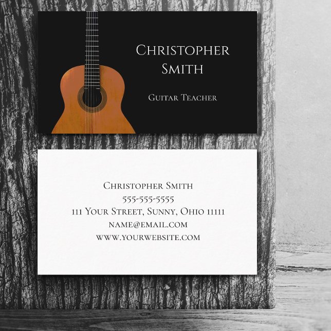 Musical Instrument Guitar Music Teacher Black Business Card (Creator Uploaded)