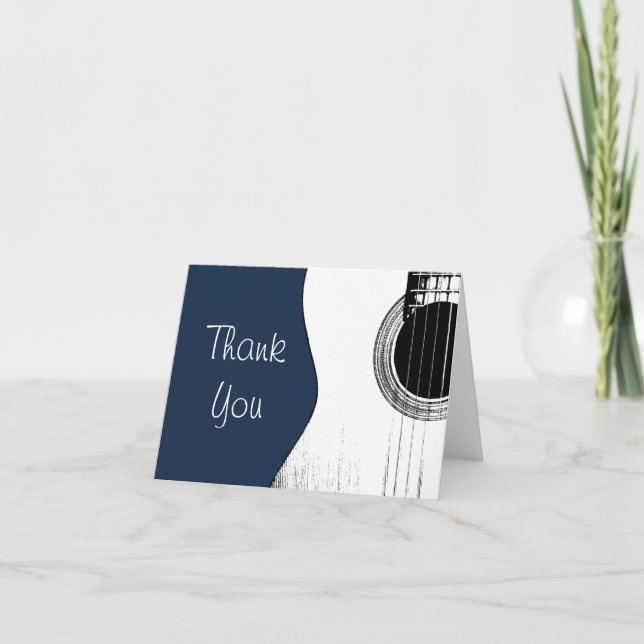 Musical Instrument Guitar Navy Blue Abstract Thank You Card (Front)