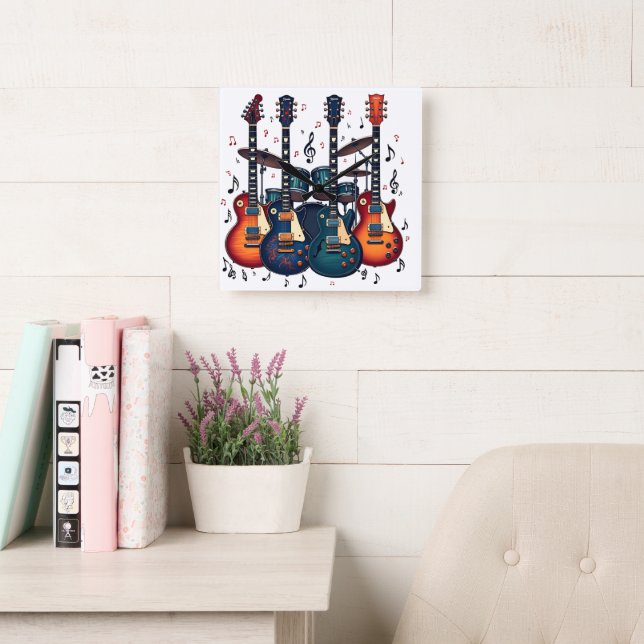Musical Instrument Illustrations (1) Square Wall Clock (Reading Room)