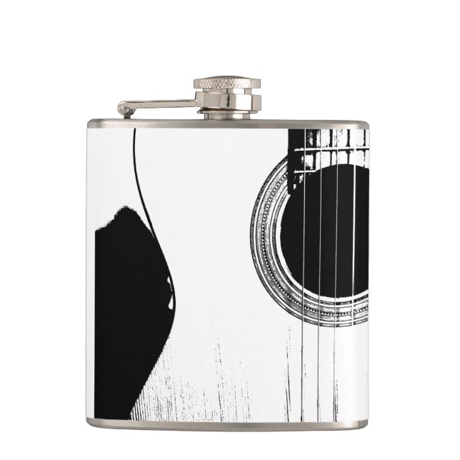 Musical Instrument Modern Guitar Black White Hip Flask (Front)