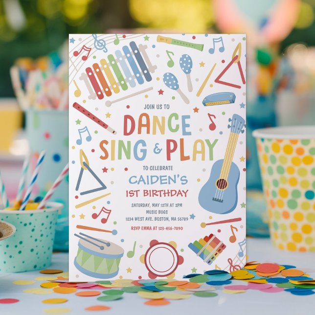 Musical Instrument Sing Dance Play Birthday Party Invitation (Creator Uploaded)