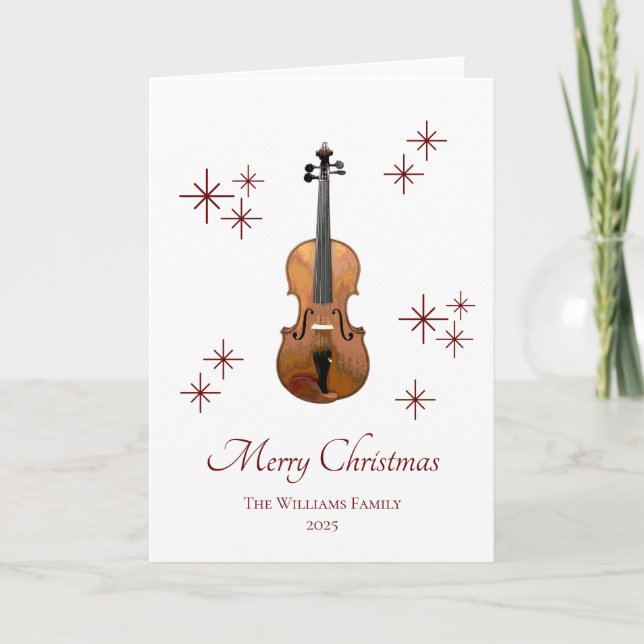 Musical Instrument Violin Festive Christmas Holiday Card (Front)