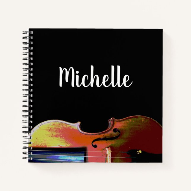 Musical Instrument Violin Orchestra Black White Notebook (Front)