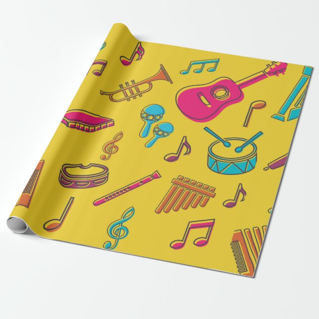 Musical instruments background. musical notes.  wrapping paper (Unrolled)