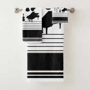 Musical Instruments Black & White  Bath Towel Set