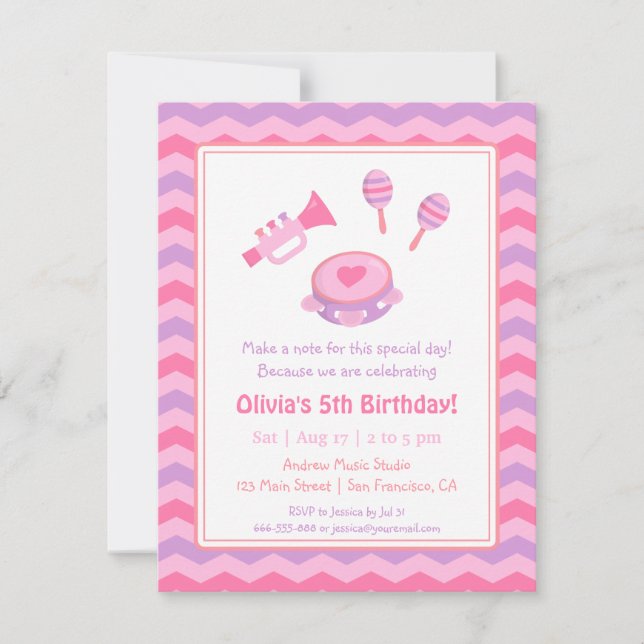 Musical Instruments Girls Birthday Party Invitation (Front)