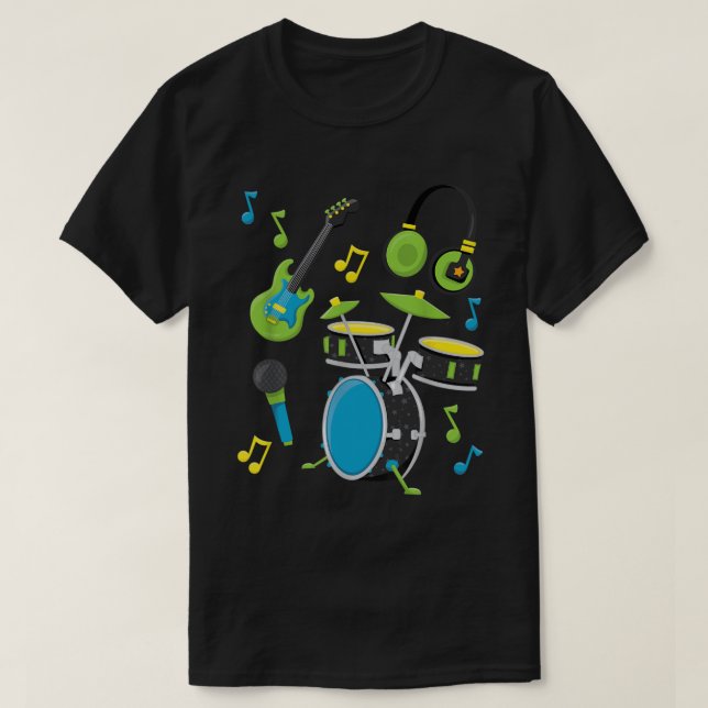 Musical Instruments Guitar Drums T-Shirt (Design Front)
