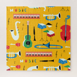 Musical Instruments: Mid Century Yellow Jigsaw Puzzle