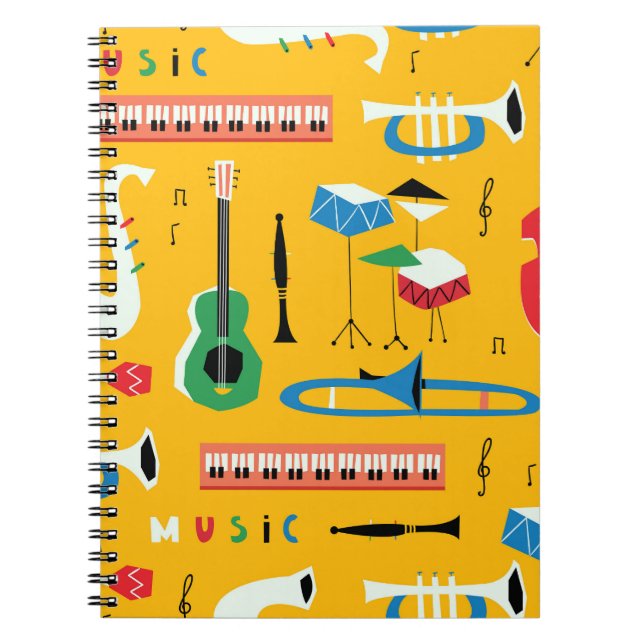 Musical Instruments: Mid Century Yellow Notebook (Front)