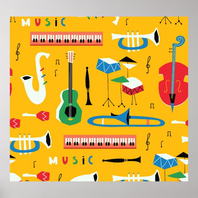 Musical Instruments: Mid Century Yellow Poster (Front)