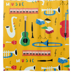 Musical Instruments: Mid Century Yellow Shower Curtain