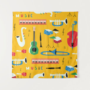 Musical Instruments: Mid Century Yellow Tapestry