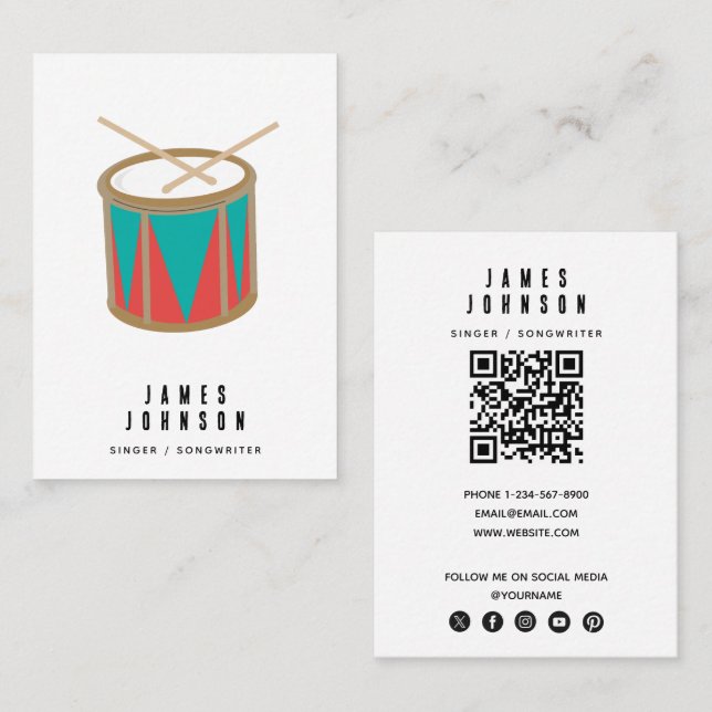 Musical Instruments Music Drum Singer Musician Business Card (Front/Back)