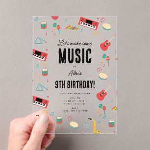 Musical Instruments Music Theme Birthday Party Acrylic Invitations
