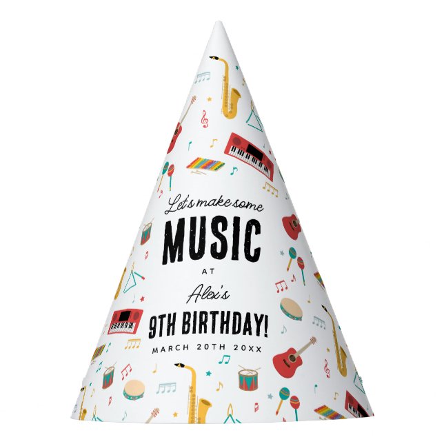 Musical Instruments Music Theme Birthday Party Party Hat (Front)