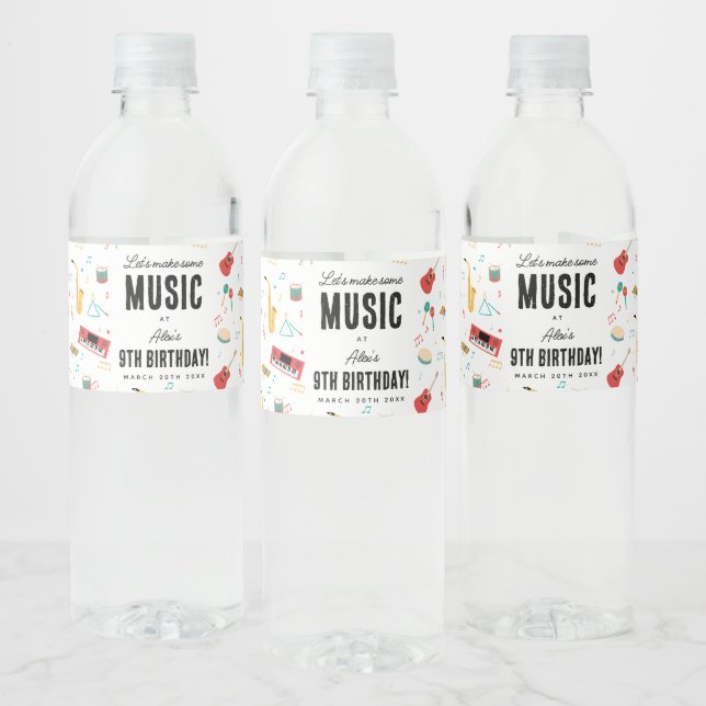 Musical Instruments Music Theme Birthday Party Water Bottle Label (Bottles)