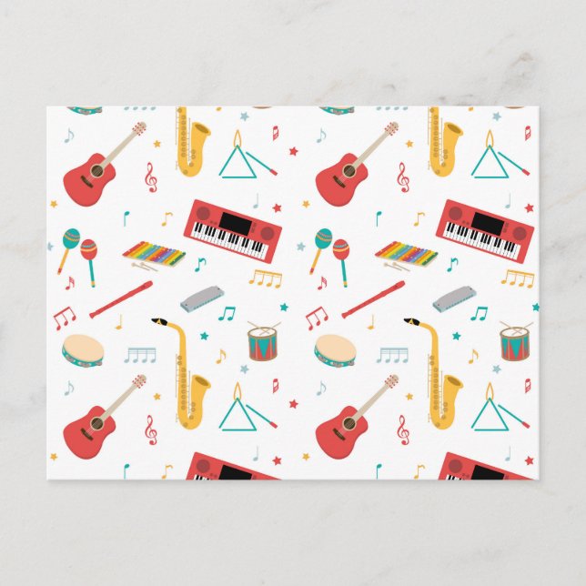 Musical Instruments Music Theme Pattern Holiday Postcard (Front)