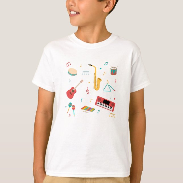 Musical Instruments Music Theme Pattern T-Shirt (Front)
