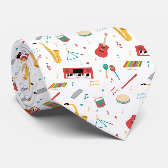 Musical Instruments Music Theme Pattern Tie (Rolled)