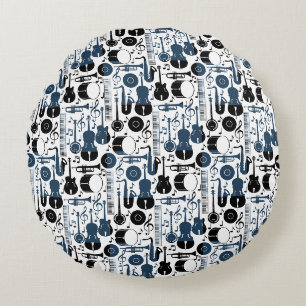 Musical instruments pattern design 2 tones round cushion