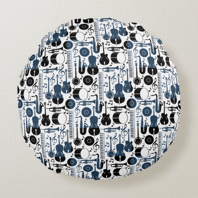Musical instruments pattern design 2 tones round cushion (Front)