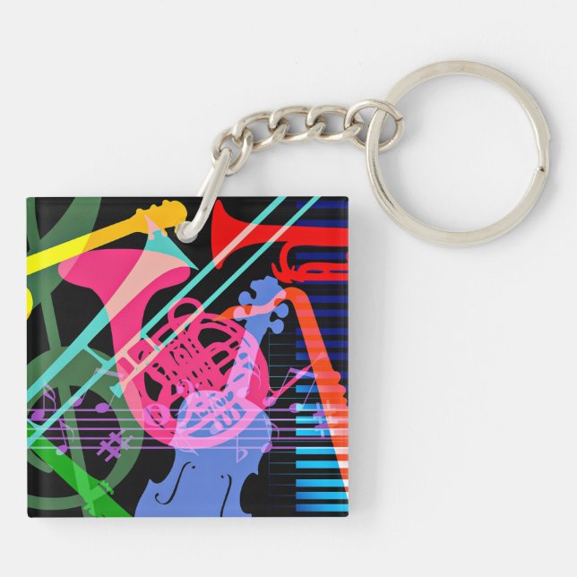 Musical Instruments Pop Art Design Key Ring (Back)