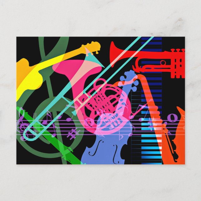 Musical Instruments Pop Art Design Postcard (Front)