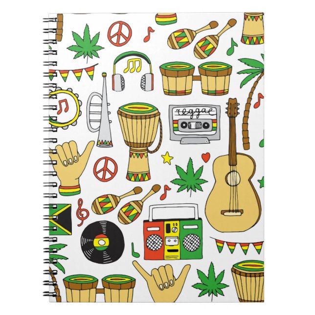 Musical Instruments: Reggae Seamless Background Notebook (Front)