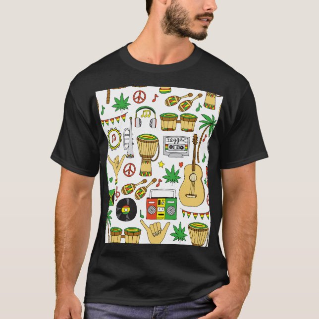 Musical Instruments: Reggae Seamless Background T-Shirt (Front)