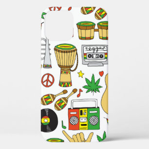 Musical instruments seamless pattern. Reggae backg iPhone 12 Case