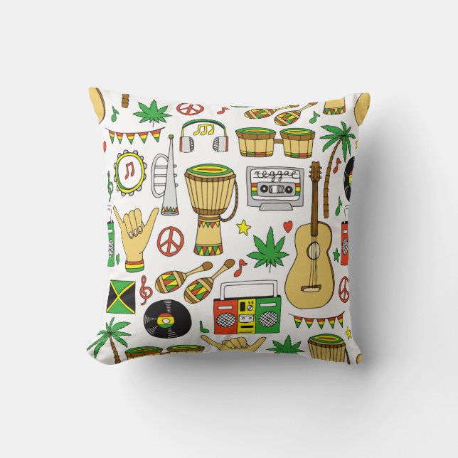 Musical instruments seamless pattern. Reggae backg Cushion (Front)