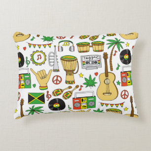 Musical instruments seamless pattern. Reggae backg Decorative Cushion