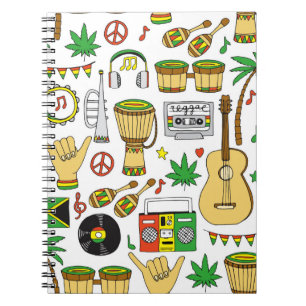 Musical instruments seamless pattern. Reggae backg Notebook